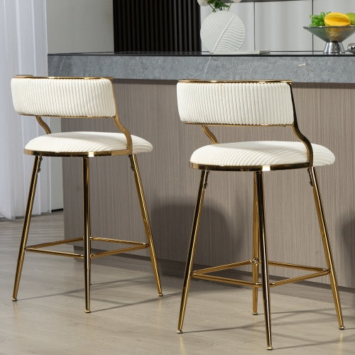 SET OF 2,26 Counter Height Bar Stools Corduroy Kitchen Island Counter Bar Stool With Back,golden Chromed Base And Footrest