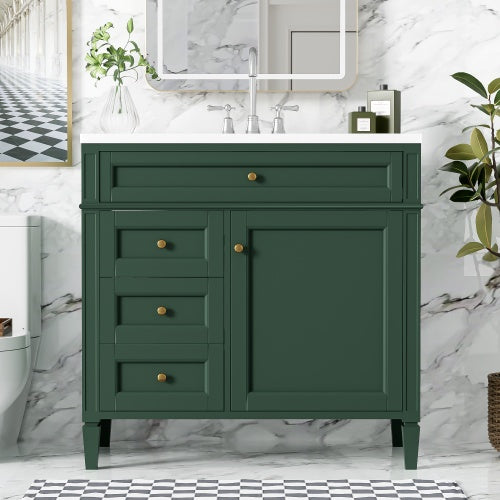 36'' Bathroom Vanity With Top Sink, Modern Bathroom Storage Cabinet With 2 Drawers And A Tip-out Drawer, Single Sink Bathroom Vanity