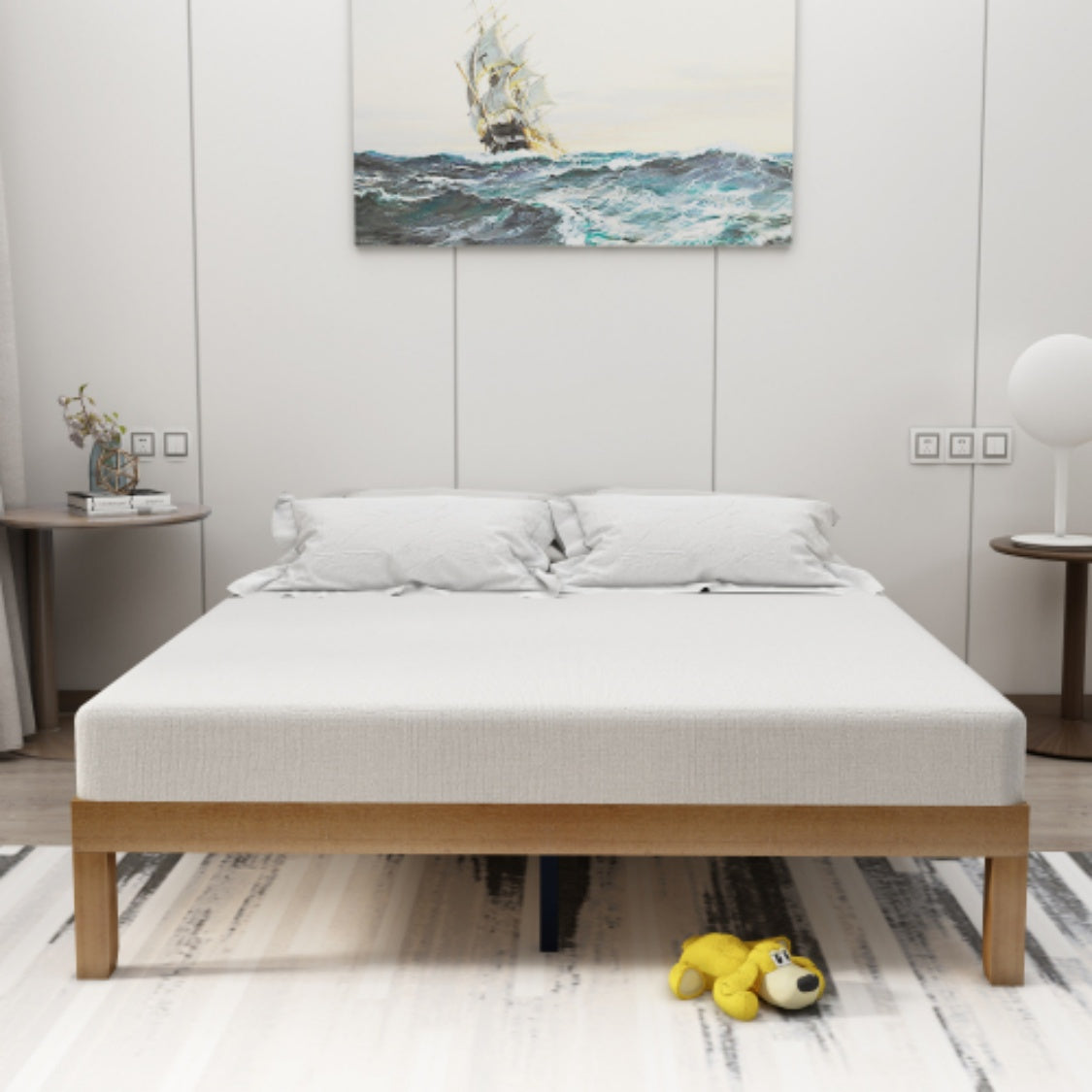 Large Wooden Platform Bed Frame, No Spring Box Required, Solid Wood Batten Support, Easy To Assemble