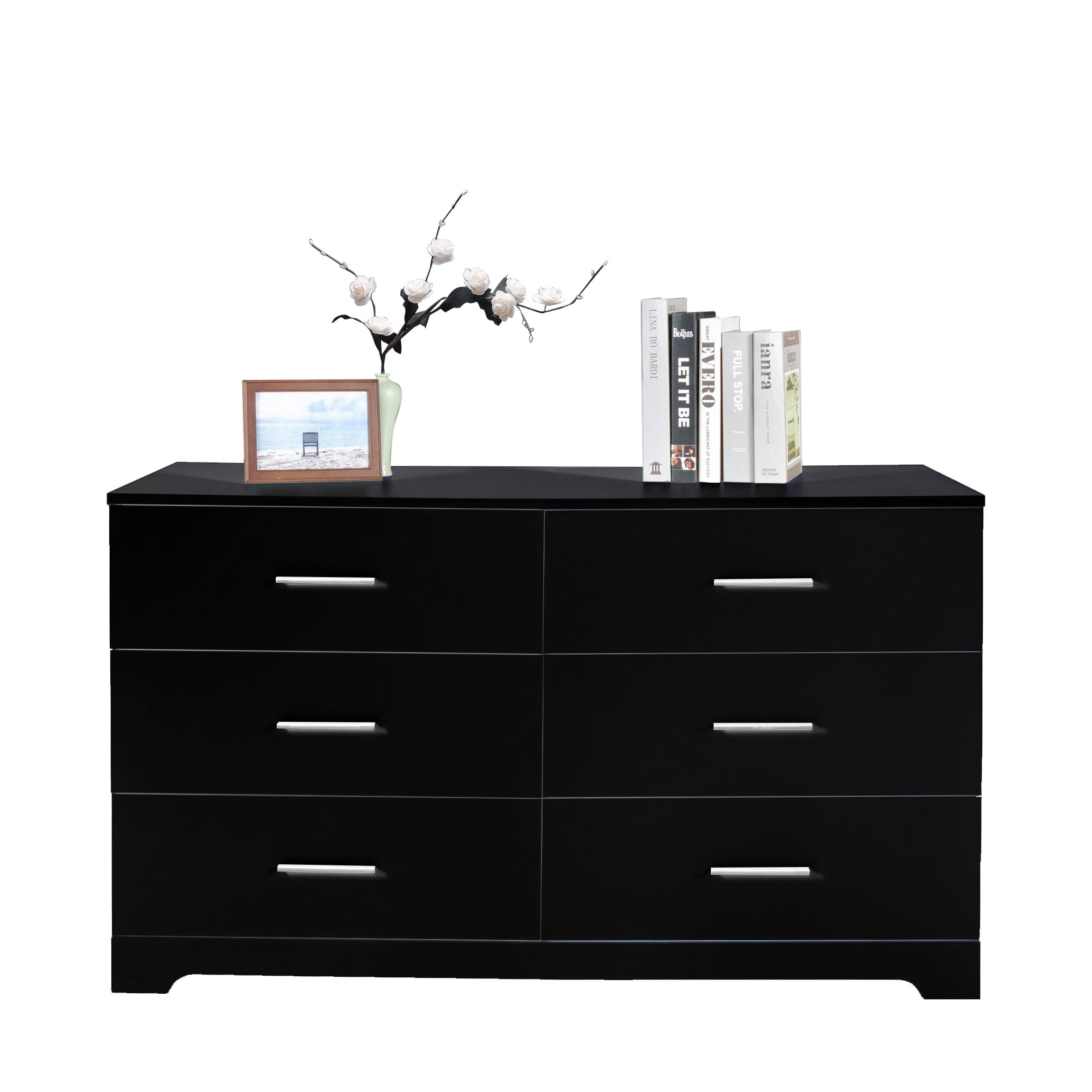 Black Particle Board With Triamcinol, Six Drawer Cabinet