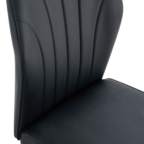 4 Modern Dining Chairs With Stylish PU Patterned Backrest And Black Metal Legs For A Comfortable Home Experience In The Kitchen, Bedroom And Office.