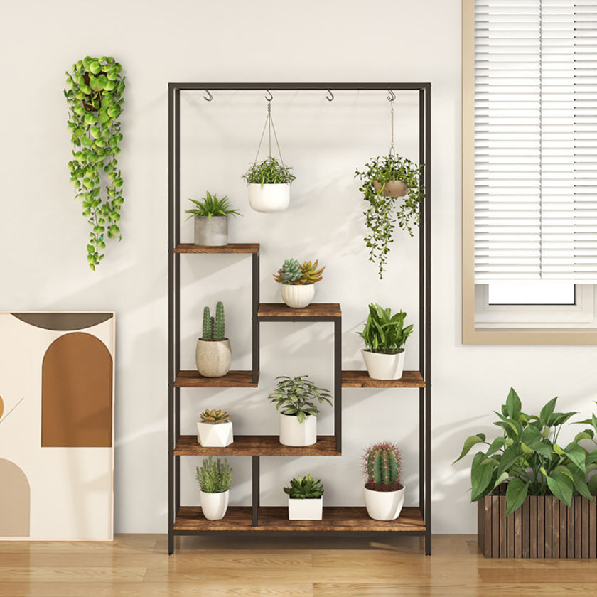 6-Tier Tall Plant Stand 71 Inch Metal Indoor Plant Shelf With 10 Hanging Hooks