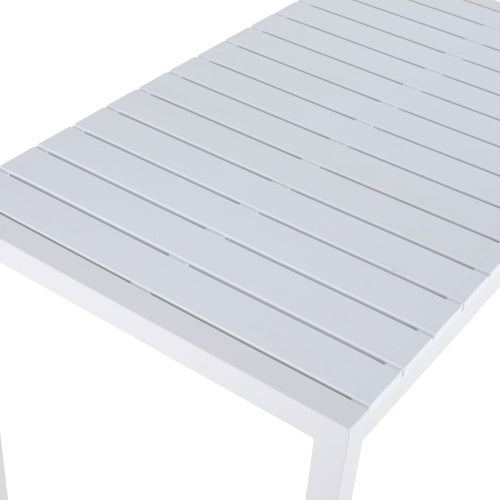 55 Inch White Modern Long Table - Indoor Outdoor Multi-Purpose Dining Table, Patio Table, Garden Table - Lightweight PP Tabletop With Metal Legs For Kitchen, Courtyard, Terrace Gatherings