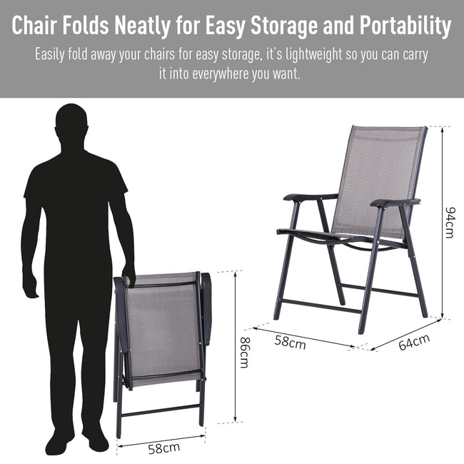 2-piece Patio Folding Chairs, Set With A Simple & Breathable Mesh, Dining Chair With Armrests, For Garden Yard, Camping