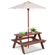 Outdoor 4-Seat Kids Picnic Table Bench Set With Removable Umbrella