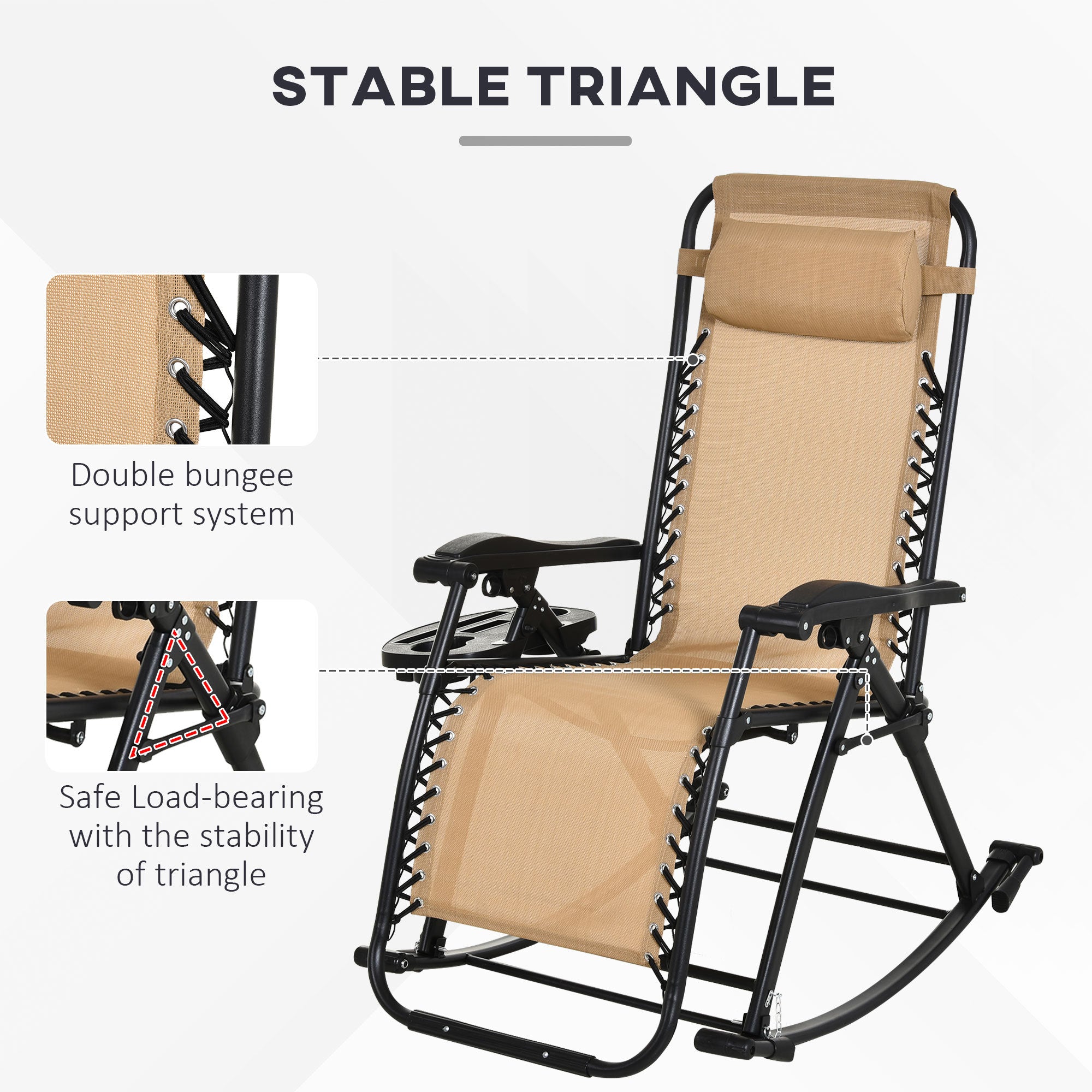 Ergonomic Recline  Beige Zero Gravity Rocker With Headrest, Tray  Phone Holder