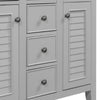 36 Bathroom Vanity With Ceramic Basin, Two Cabinets And Five Drawers, Solid Wood Frame, Grey