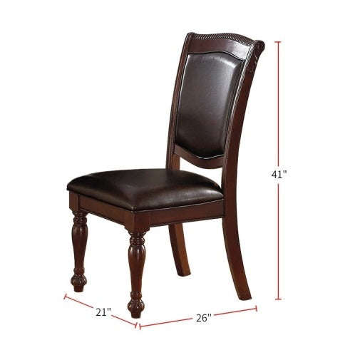 Gorgeous Formal Set Of 2 Side Chairs Brown Color Rubberwood Dining Room Furniture Faux Leather Upholstered Seat