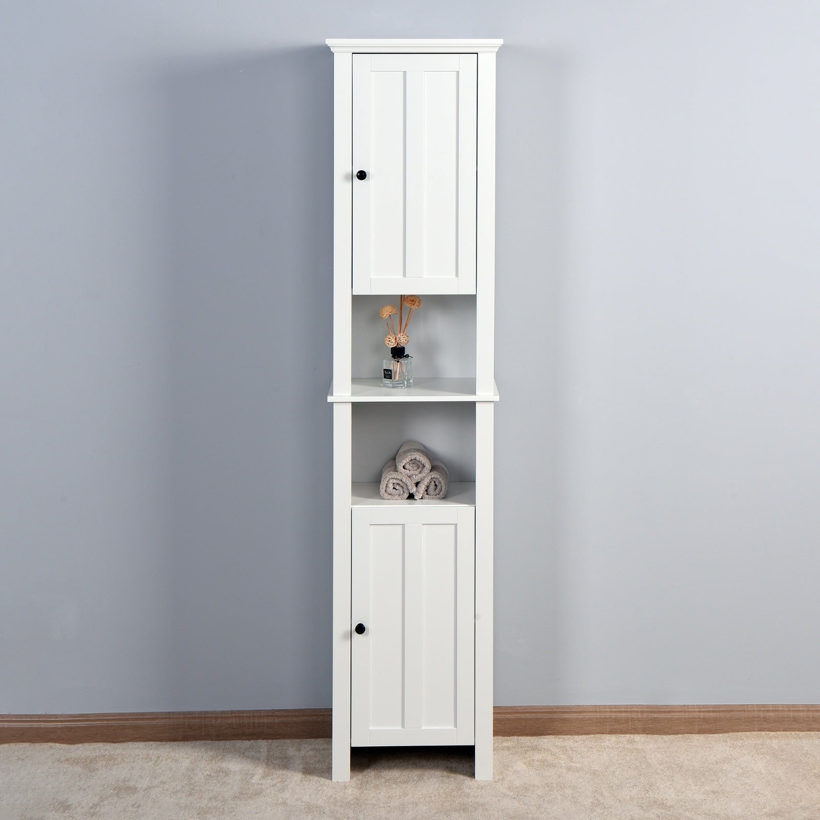Bathroom Floor Cabinet 2 Doors 6 Shelves Wooden Storage 15.75x11.81
