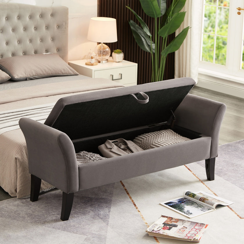 51.5  Bed Bench With Storage Grey Velvet