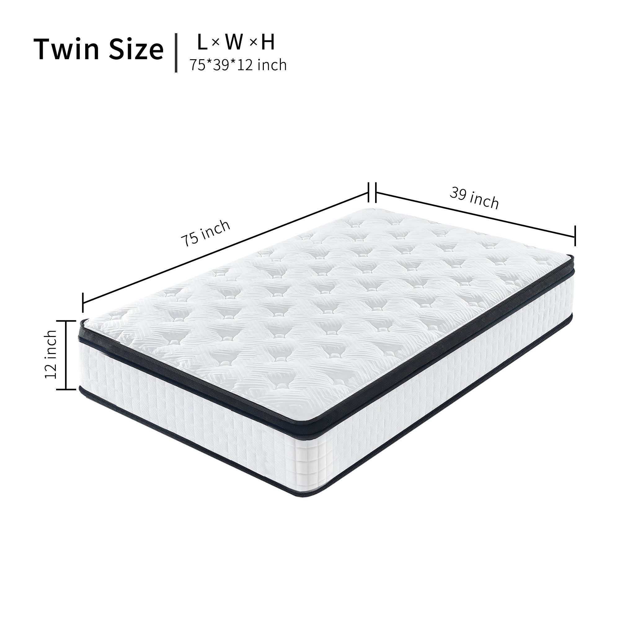 12 Inch Hybrid Mattress Individual Pocket Spring Memory Foam Knitted Cover CertiPUR-US White
