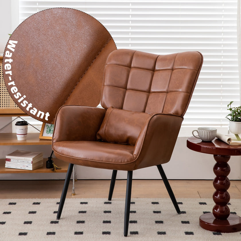 Bonded Leather Armchair, Modern High Back Accent Chair With Metal Legs
