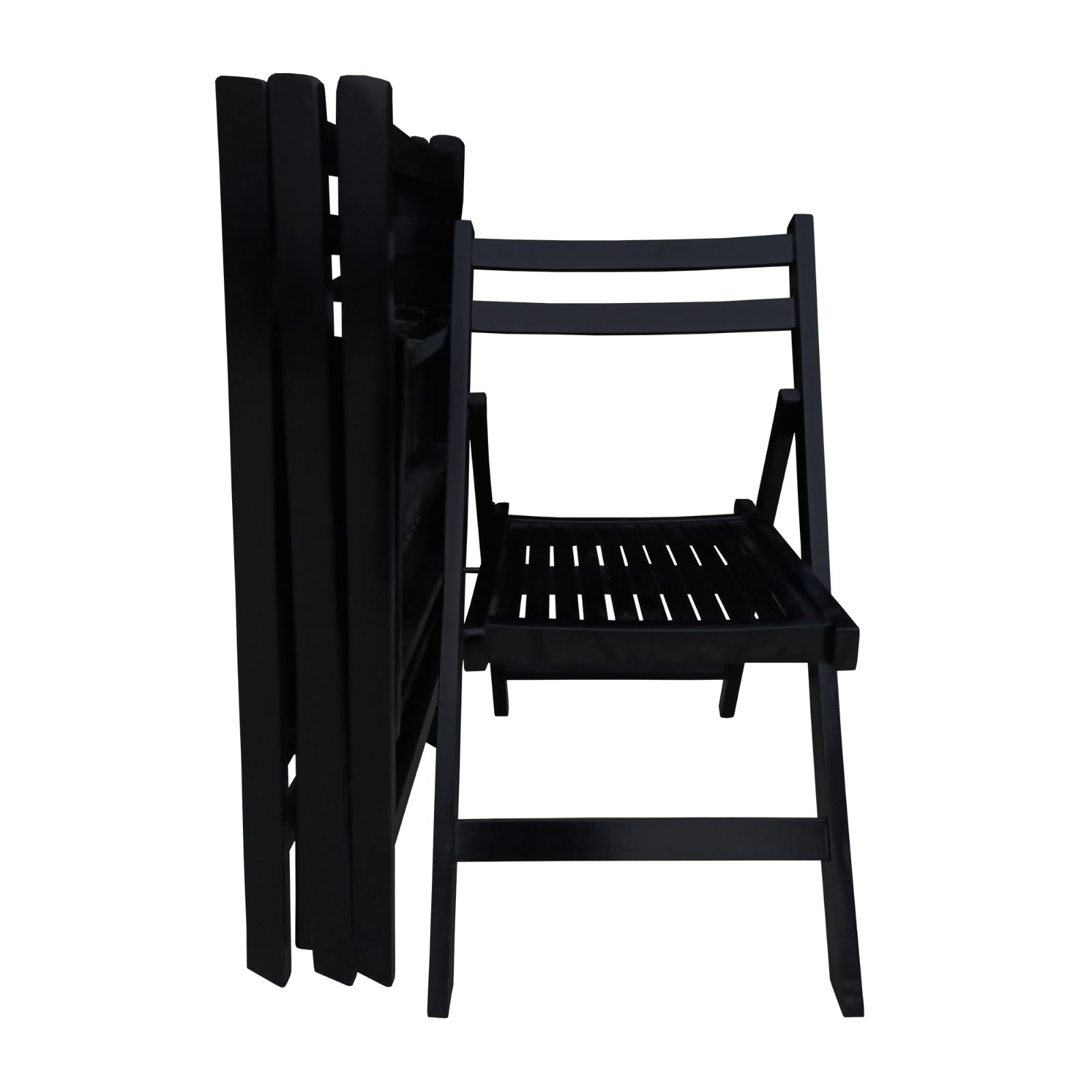 Black Slatted Wood Folding Chair, Set Of 4 - Foldable Event Style