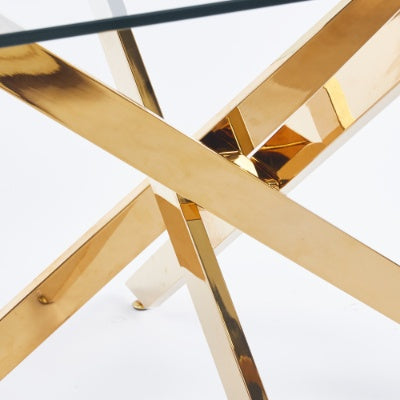 Chrome Dining Table With Cross Metal Leg And Glass,Modern Space Saving Kitchen Table For Living Room,120x120x75cm Square Glass