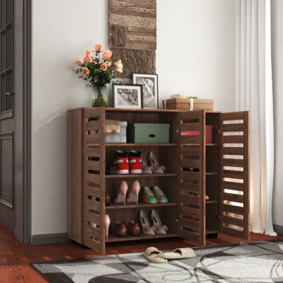 Shoe Cabinet, 5-Tier Shoe Storage Cabinet With Adjustable Shelves, Wooden Shoe Rack Organizer With Louvered Doors For Entryway, Hallway, Bedroom, Closet, Living Room