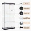 4-Tier Glass Display Cabinet, Double Door Glass Cabinet, Four Partitions, Two Locks, Floor Standing