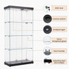 4-Tier Glass Display Cabinet, Double Door Glass Cabinet, Four Partitions, Two Locks, Floor Standing