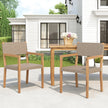 Outdoor Dining Chairs Set Of 2, Light Teak Acacia Wood Frame And Multi Light Brown PE Wicker, Ideal For Patios, Gardens