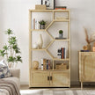 Bookshelves In Rattan, 7-tier Bookcase Storage Shelves For Living Room, Home Office, Natural Color