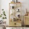 Bookshelves In Rattan, 7-tier Bookcase Storage Shelves For Living Room, Home Office, Natural Color