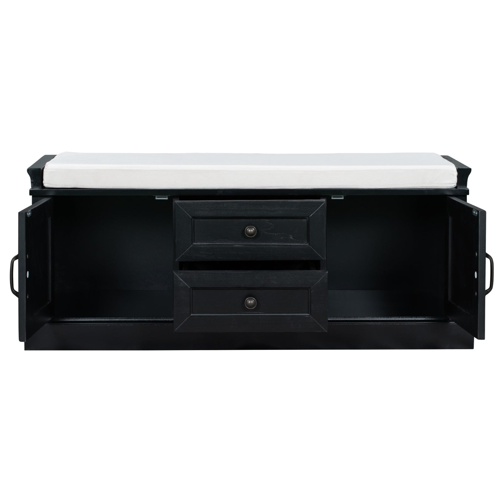 TREXM Storage Bench With Drawers, Cabinets & Removable Cushion For Living Room