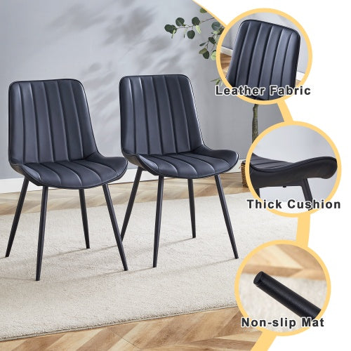Extended Seat Cushion PU Black Dining Chair Set - Four Pieces,Ergonomic Design.Smooth Line Design,Integral Metal Leg Structure,Can Integrate Well Into Various Modern Home Decoration Styles.