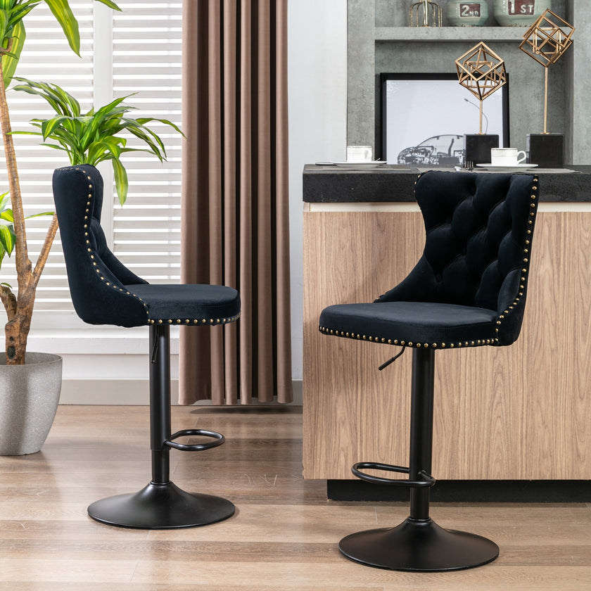 A A Swivel Velvet Barstools Adjustable Seat Height 25-33, Modern, 17.7  Base