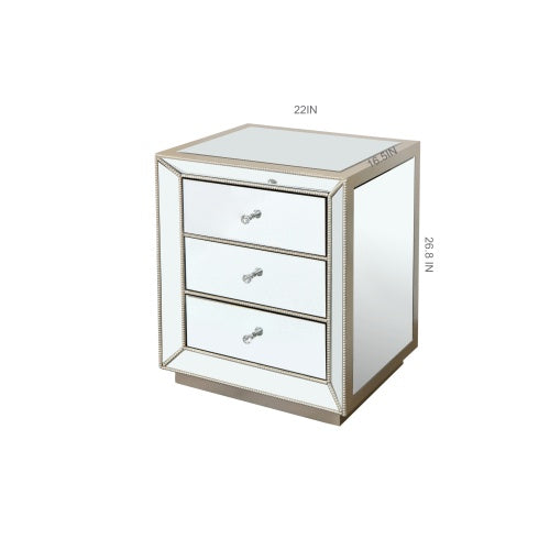 W 22X D 16  X 26.8  Silver Mirror Three Drawer Cabinet