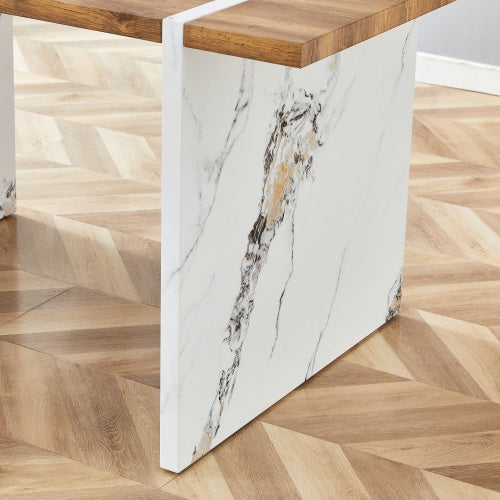 Table And Chair Set.Natural Wood Grain MDF Dining Table - 55x31.5 Inch.Paired With 4 Modern Style Dining Chairs In Black, Essential For Minimalist Homes.Blending Into Various Home Environments.