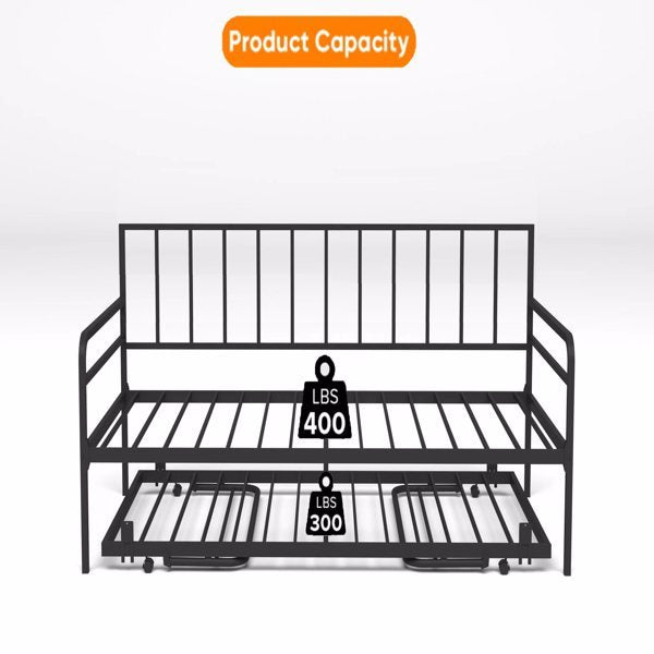 Double Sofa Bed With RGB LED Lights And Charging Station, Height Adjustable Sofa Bed Frame With Rollers, Suitable For Multifunctional Metal Sofa Bed Frame In Bedrooms, Living Rooms, And Guest Rooms, B