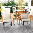 3 Piece Metal Bistro Set, Small Patio Furniture Set With Cushions, Armchairs, Slatted Table For Backyard Balcony, Beige