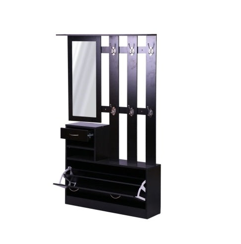Three In One Combination Model Gate Cabinet With Shoe CabinetHang Shelf Mirror,Black