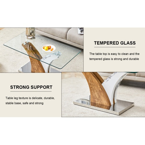 Rectangular Coffee Table.Tempered Glass Countertop, And Artistic MDF Legs,perfect For Hosting Dinners, Conferences, Home, And Office Decorations.White And Wood,Dining Table,Tea Table.Coffee Table.