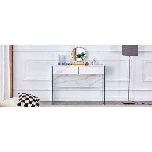 White Environmental Protection MDF Minimalist Dresser, Desk, Desktop Computer Desk, With Double Drawer Storage Space, Simple Home, Perfect For Various Styles Of Home Environment.