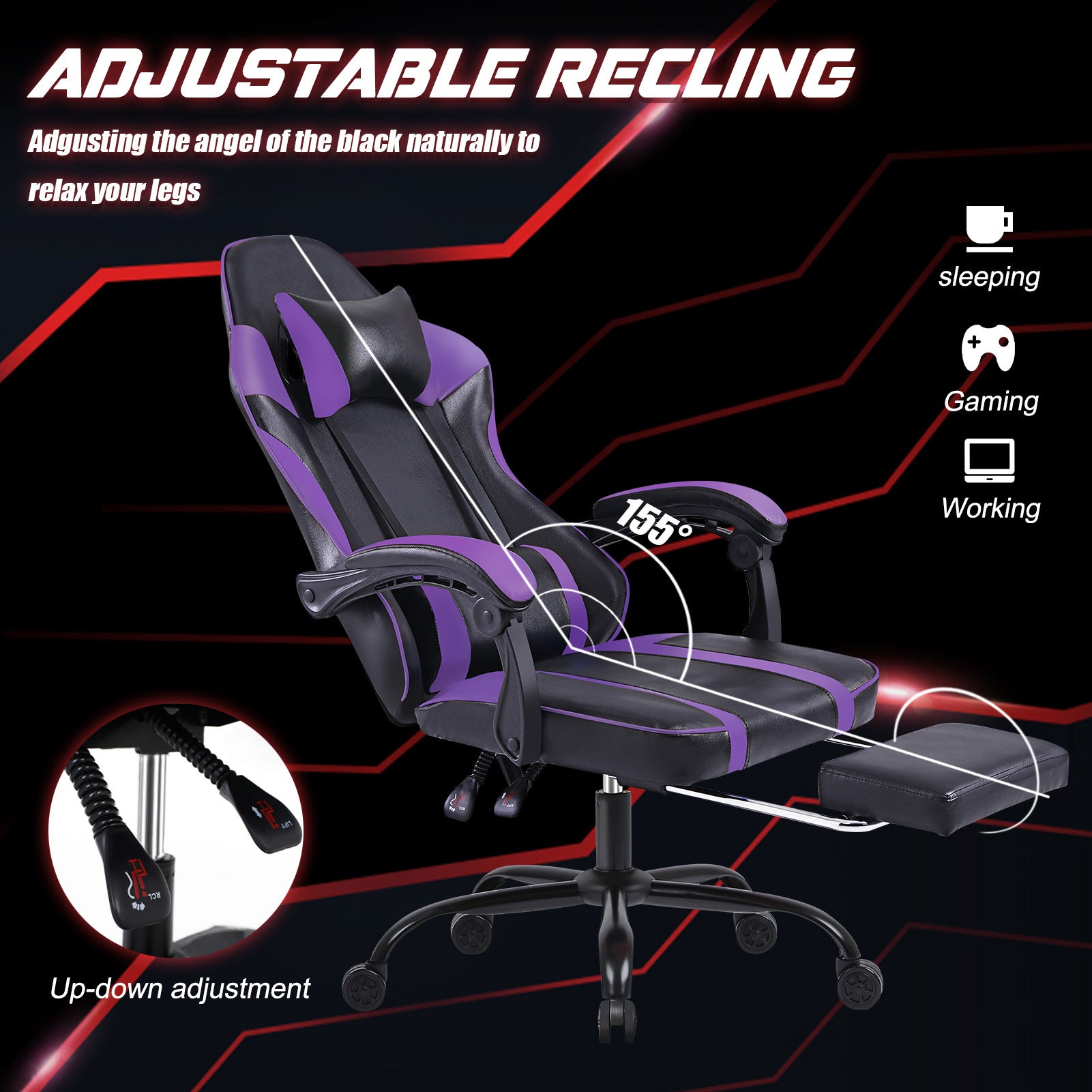 Ergonomic Gaming Chair For Adults, Adjustable Lumbar Backrest Office Chair