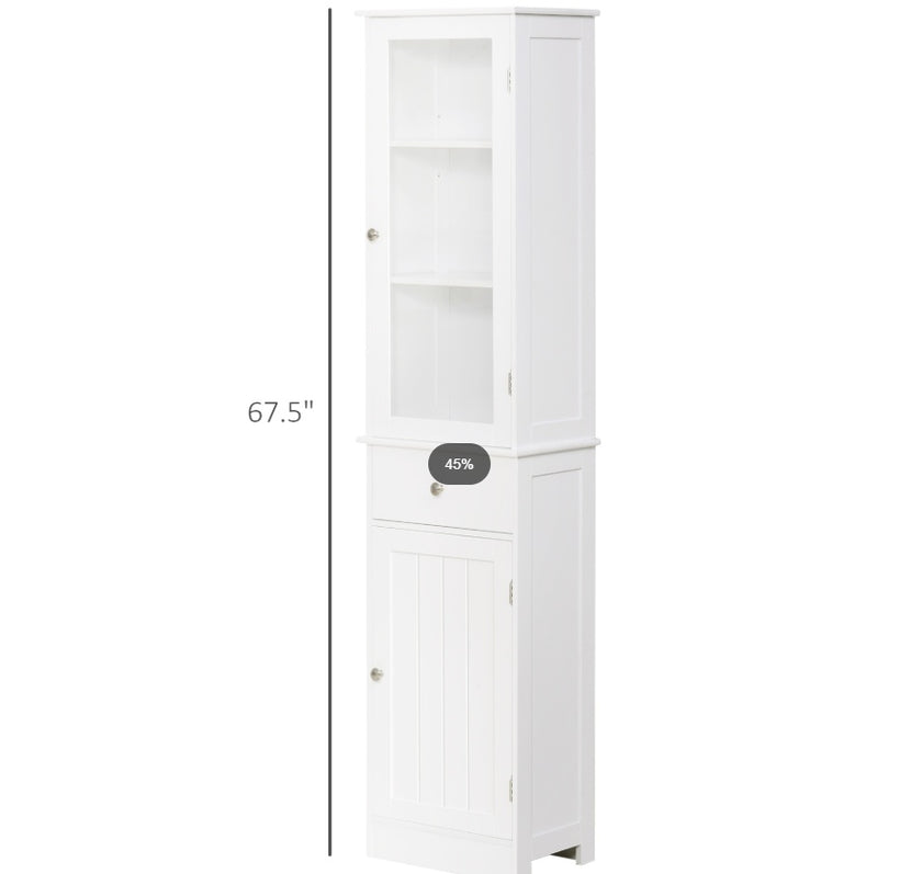 Kleankin Slim Bathroom Storage Cabinet Tall Narrow Linen Tower With Acrylic Door Drawer And Shelves White