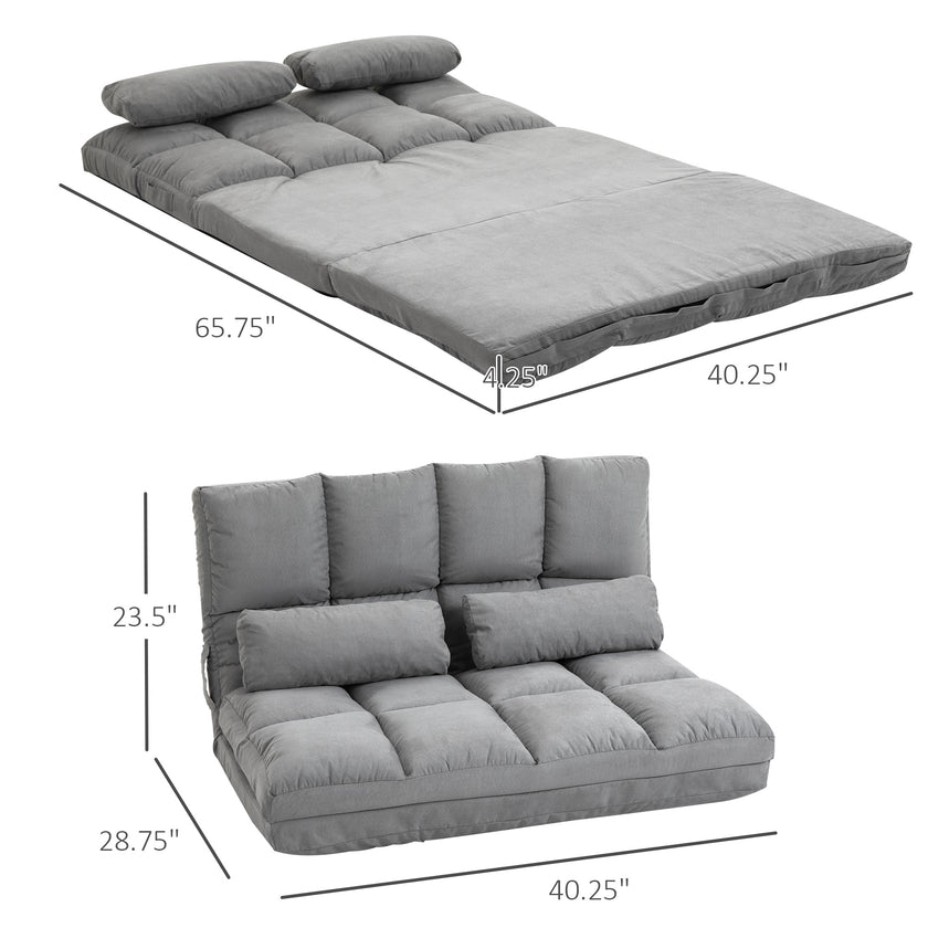 Folding Upholstered Couch Bed Gray Convertible Floor Sofa Chair Metal Frame Pillows