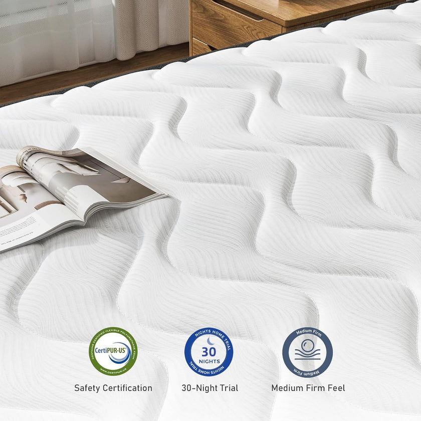 Full Mix Inner Spring Mattress, 30.48 Cm Plush Mattress Foam Spring Mattress, Box Full Size Mattress Bed With Stress Relief, 75 X 54 X 12 Inch Double Mattress Bed, Medium Firmness