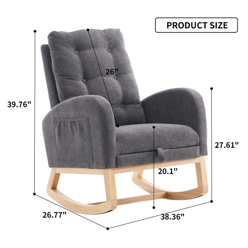 Accent Rocking Chair With Footrest High Back Rubber Wood Rocking Legs Bedroom Living Space 26.77D X 38.36W X 39.76H Inch