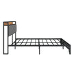 Queen Size Bed Frame With Charging Station, Upholstered Headboard, Metal Platform, Grey