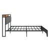 Queen Size Bed Frame With Charging Station, Upholstered Headboard, Metal Platform, Grey