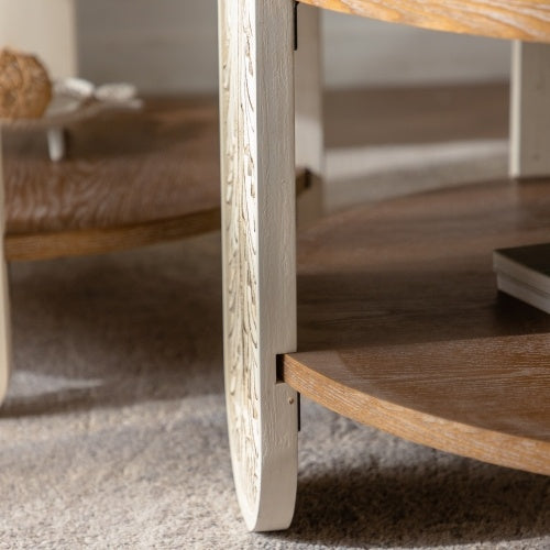 Carved Wooden Coffee Table, Retro End Table With Double-Layer Storage, Small Side Table For Living Room, Palace Style Bedside Table For Small Spaces