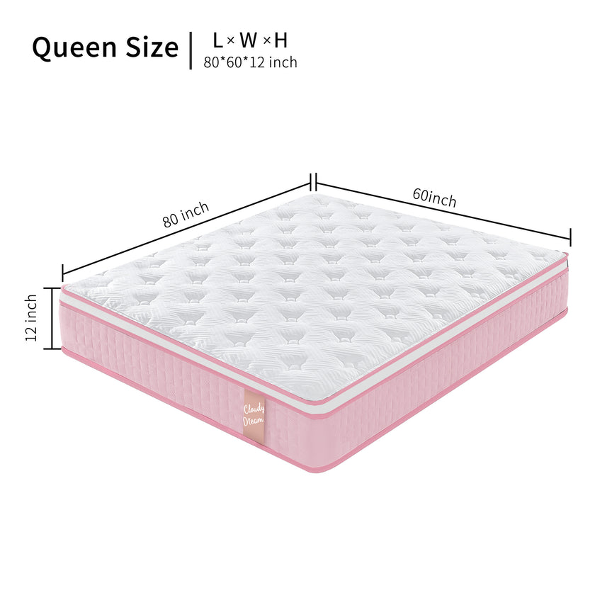 12 Inch Hybrid Mattress Individual Pocket Spring Memory Foam Cool Knitted Cover CertiPUR-US
