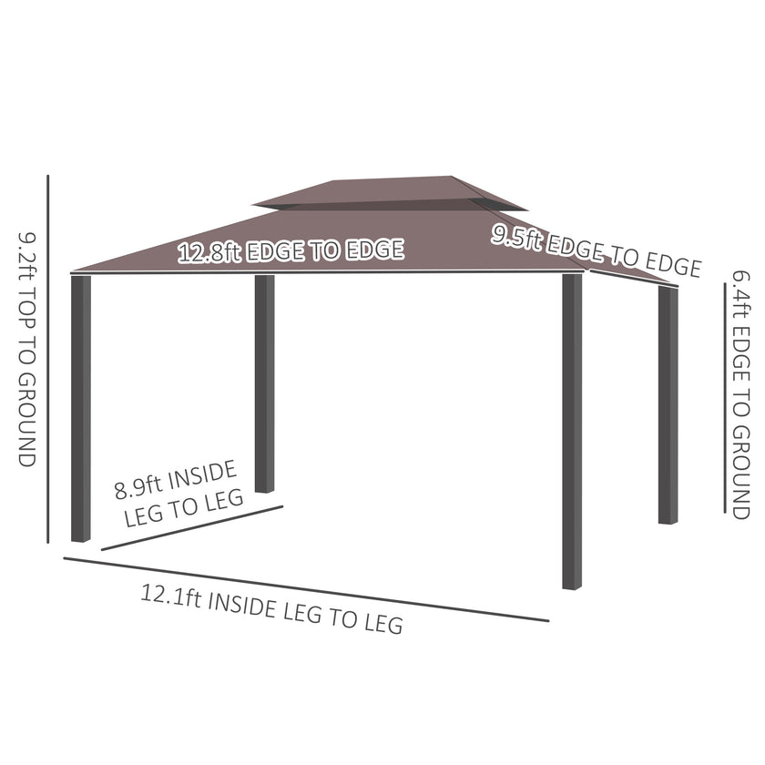 10x13 Aluminum Gazebo Patio Canopy  Outdoor Shelter With Double Roof, Netting & Curtains