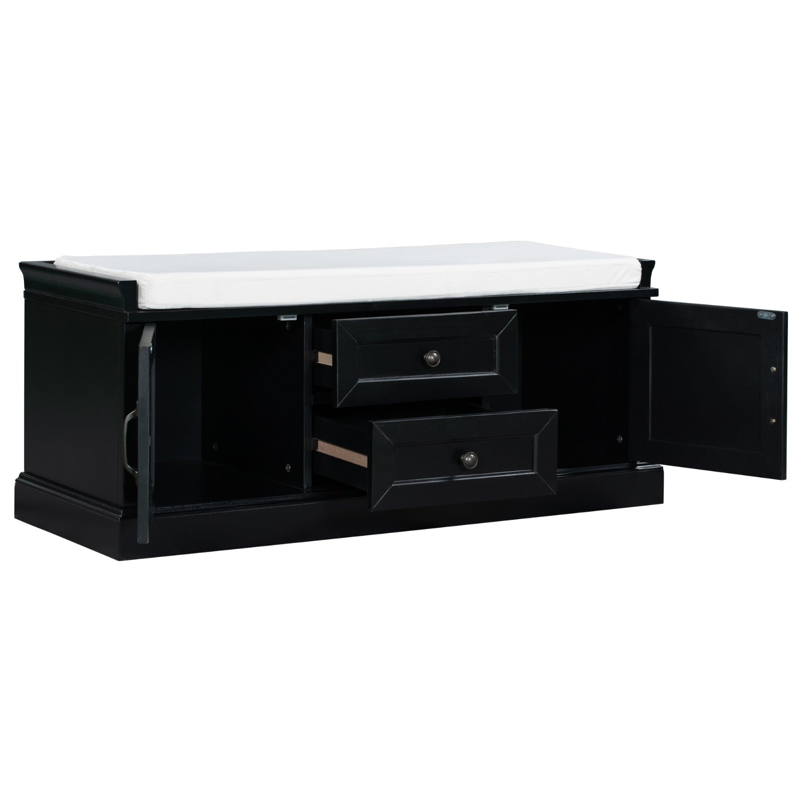 TREXM Storage Bench With Drawers, Cabinets & Removable Cushion For Living Room