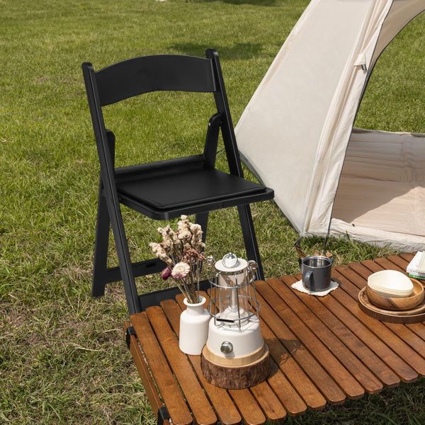 1pcs Black Plastic With Cushion Courtyard Plastic Folding Chair