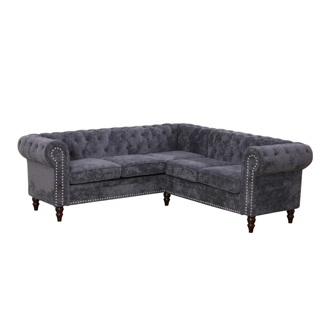 Black Flannelette 2-Piece Couch Living Room Sofa Set