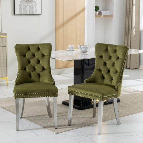 High-end Tufted Solid Wood Contemporary Velvet Upholstered Dining Chair With Chrome Stainless Steel Plating Legs,Nailhead Trim,Set Of 2