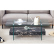 43.3 Inch Modern Two-Tier Coffee Table - Clear Tempered Glass And Black Marble Texture, Multifunctional Storage Design.The Bottom Tier Includes A Drawer.Can Be Used As A Coffee Table,side Table,etc