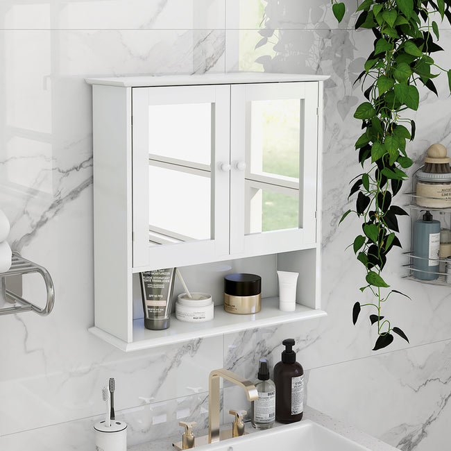 Bathroom Wall Cabinet With Double Mirror Doors And Shelves
